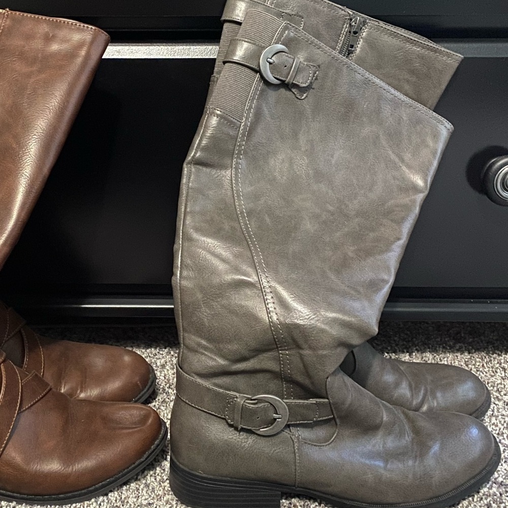 Gray Leather Boots